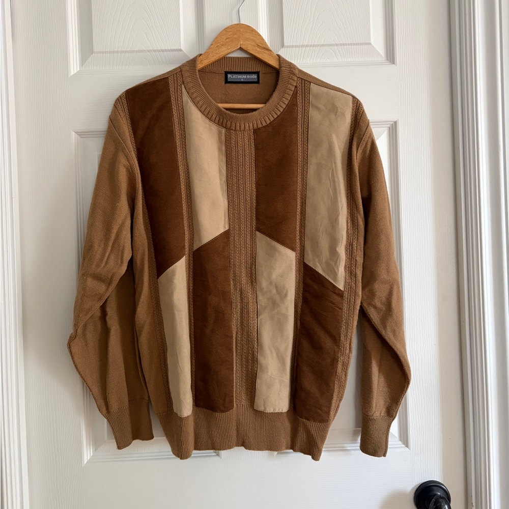 Vintage Tan Wool Blend Patchwork Crewneck